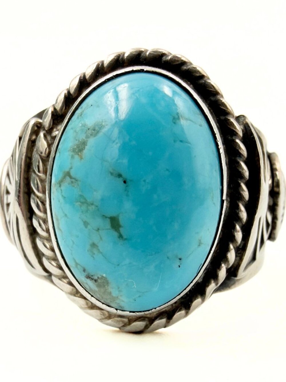 Geraldine James Marked Navajo Sterling Silver High Quality Turquoise Ring Sz 7
